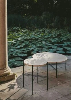 Gubi TS Outdoor Side Table Ø40x51 Cm, Black/White Travertine -Hay Store gubi ts outdoor side table 40 black white travertine 2